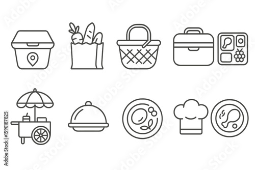 Food and cooking outline icon set. kitchen, meal, and recipe simple icon collection