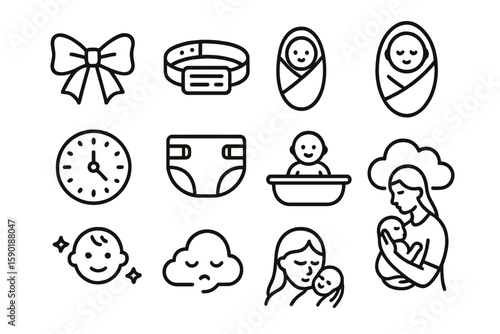 Baby care line icon set. parenting, infant, motherhood line icons collection