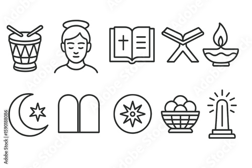 Religion and faith line icon set. spirituality, belief symbols outline collection