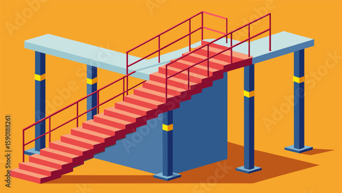 A modular formwork system being utilized to construct a precast concrete staircase reducing construction time and costs while ensuring precision and. Vector illustration