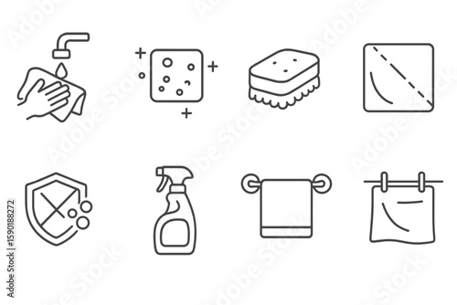 Cleaning and hygiene line icon set. sanitation basics in a minimalist outline style