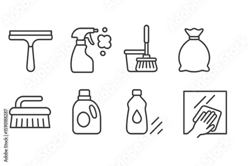 Cleaning and maintenance outline icon set. housekeeping, hygiene line icons collection