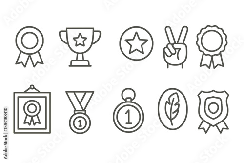 Award, achievement icon set. outline style for certificates, trophies, and medals.