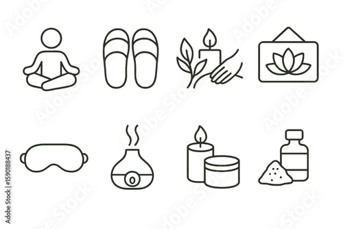 Spa and relaxation line icon set. meditation, aromatherapy, candle line collection