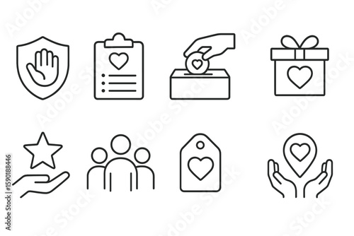 Charity and donation outline icon set. giving, volunteering, help linear icons