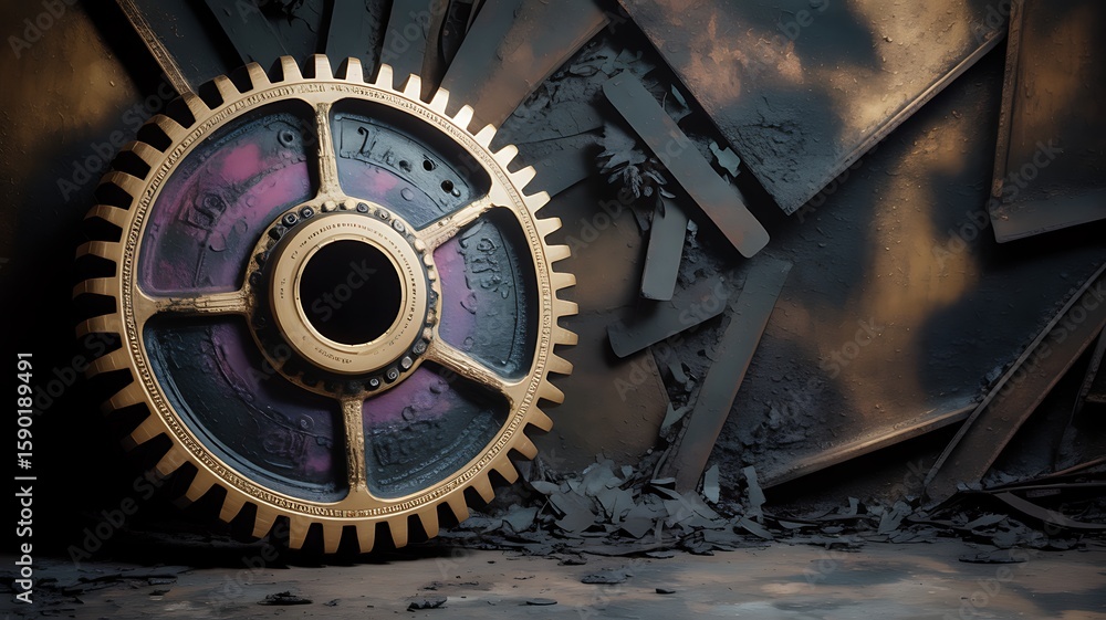 Ornate bronze gear with purple accents cogwheel mechanical Ornate bronze gear with purple accents cogwheel mechanical