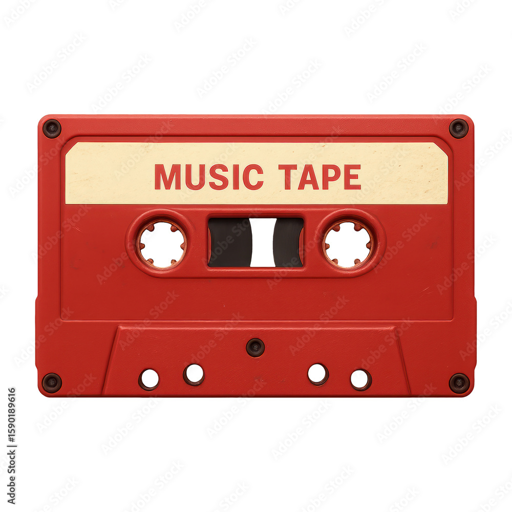 Obraz premium PNG Vintage red cassette tape illustration.