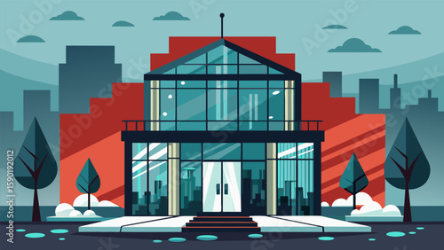 A trendy hotel rises from the remains of an old department store with sleek glass panels and chic furnishings offering a mix of oldworld charm and. Vector illustration