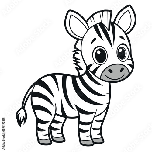 Cute cartoon baby zebra standing on white background