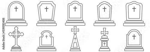tomb stone icon vector thin outline style sign