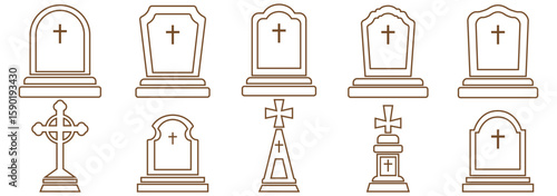 tombstone icon vector silhouette isolated. tomb stone icon vector thin outline style sign. gravestone tombstone cemetery memorial headstone RIP icon burial, funeral, grave marker, death, remembrance