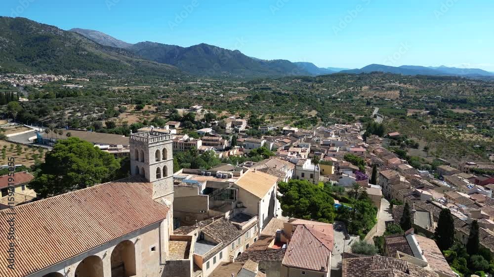 View of countryside and hilltop town of Selva, Mallorca, Balearic Islands, Spain, Mediterranean, Europe View of countryside and hilltop town of Selva, Mallorca, Balearic Islands, Spain, Mediterranean, Europe