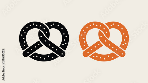 Two stylized pretzels one black and one orange on a light background