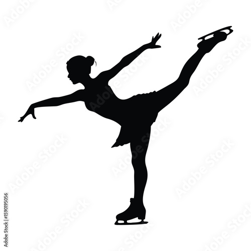 Silhouette of Female Figure Skater Gliding – Side View Flat Vector