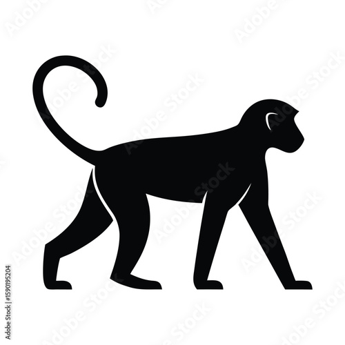 Minimal Silhouette of Walking Monkey in Side Profile – Black Vector Illustration