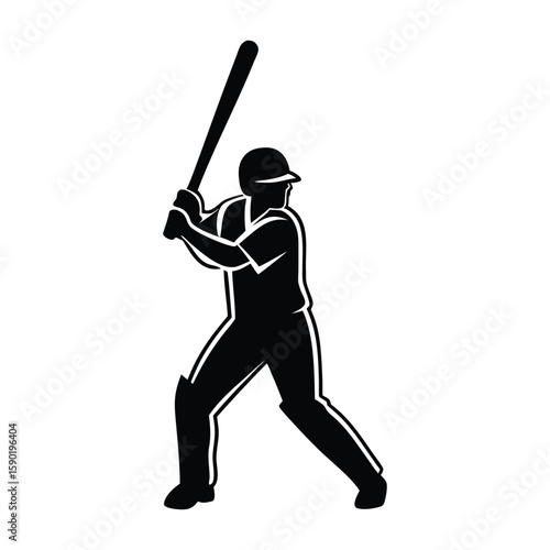 Cricket Batsman Silhouette – Cover Drive Pose in Side Profile