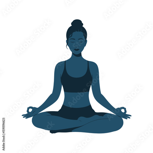 Woman in lotus pose meditating with eyes closed and hands in mudra