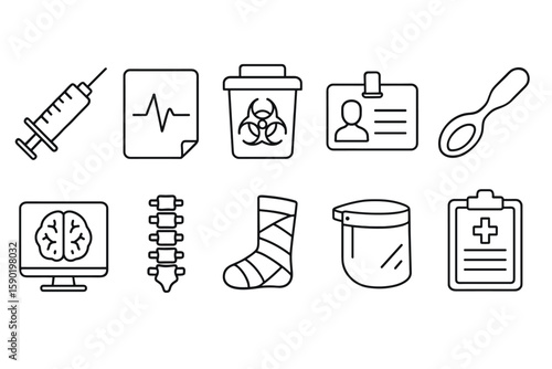 Medical equipment line icon set. health, safety, hospital, care, professional symbols