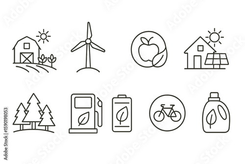 Eco-friendly, sustainability outline icon set. nature, green energy outline icons collection