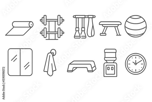 Gym and fitness outline icon set. exercise, equipment, health icons outline collection