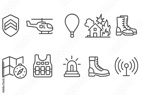 Emergency services outline icon set. rescue, safety, first aid icons collection