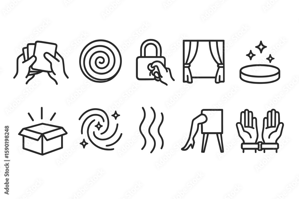 Fototapeta premium Magic and black magic outline icon set. mystical symbols, witchcraft, wizard icons