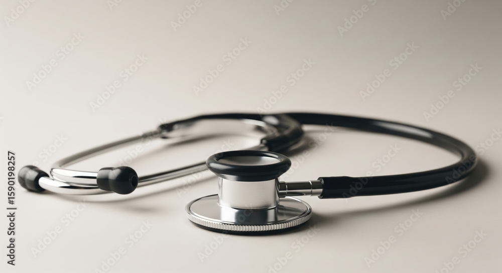 Clean photographic closeup of a medical stethoscope on a light table, healthcare and medicine concept Clean photographic closeup of a medical stethoscope on a light table, healthcare and medicine concept