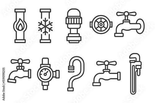 Plumbing, pipe outline icon set. essential home maintenance tools outline collection
