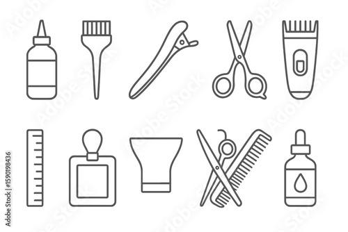 Hairdressing and barbering outline icon set. styling, salon tools collection