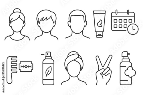 Personal care line icon set. beauty, hygiene, grooming essentials outline collection