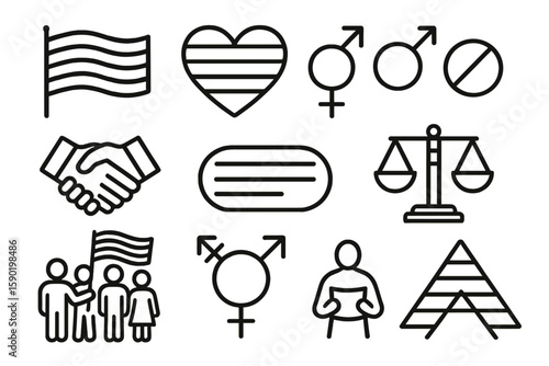 Diversity and inclusion line icon set. equality, rights, community line art collection