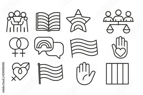 Equality, diversity line icon set. inclusion, representation symbols collection