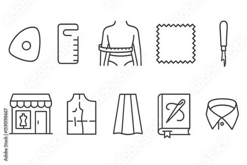 Tailoring and fashion line icon set: sewing, dressmaking, needlework essentials