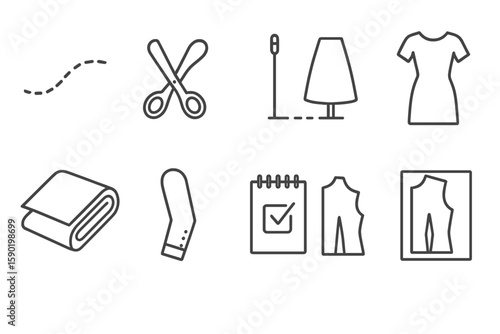 Fashion and tailoring outline icon set. sewing, clothing, design, crafting icons collection