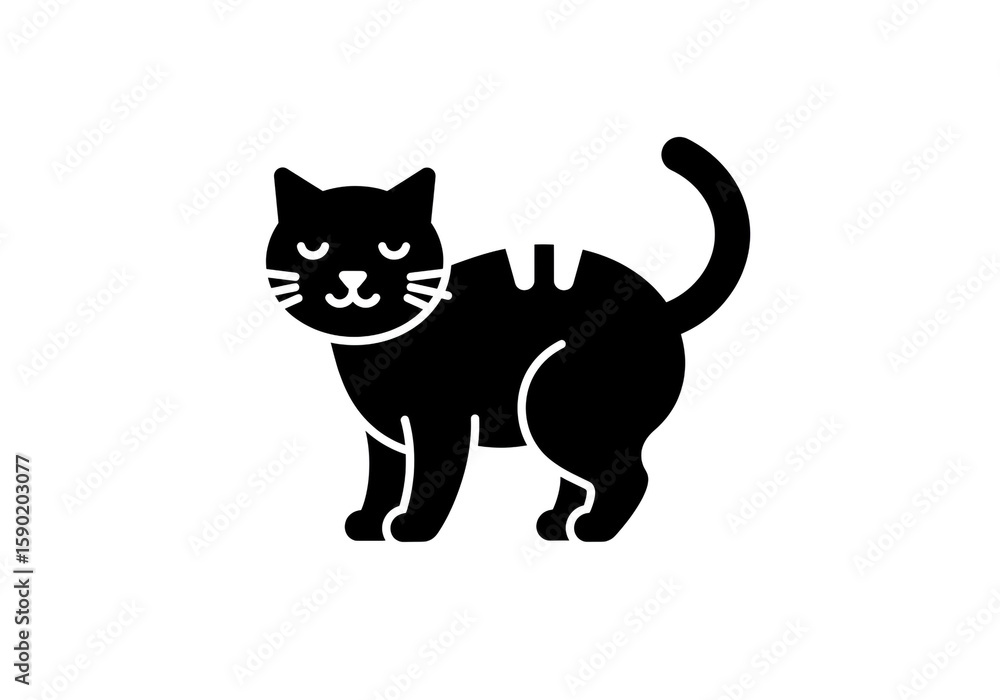 Obraz premium Peaceful Cat Silhouette – Minimalist Black Vector of Standing Feline with Curved Tail