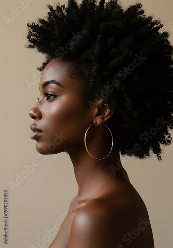 Girl with Natural Afro Hair and Gold Hoops