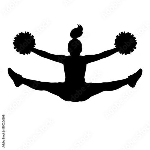 Cheerleader Jumping Silhouette with Pom Poms