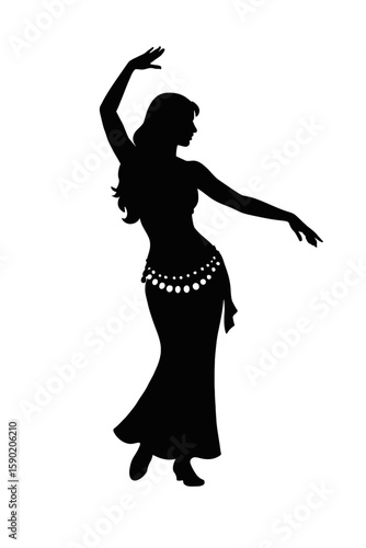 Belly dancer silhouette on white background, graceful pose