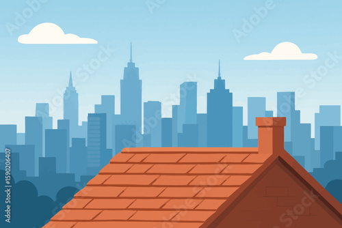 Urban Skyline with Rooftop in the Foreground
