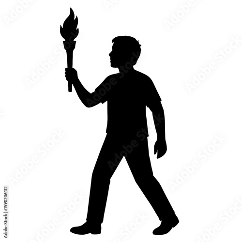 Walking Boy Holding Torch Silhouette