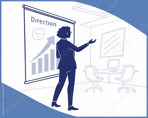 Businesswoman giving presentation showing growth and direction on a white background