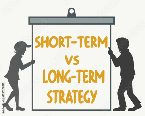 Short term versus long term strategy concept illustrated with silhouettes