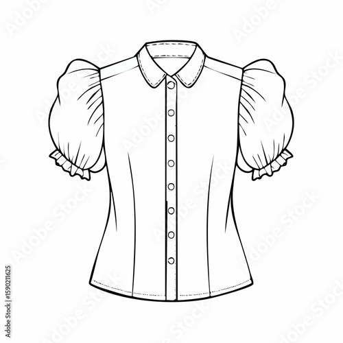 Technical flat sketch of a woman's ruffle blouse.