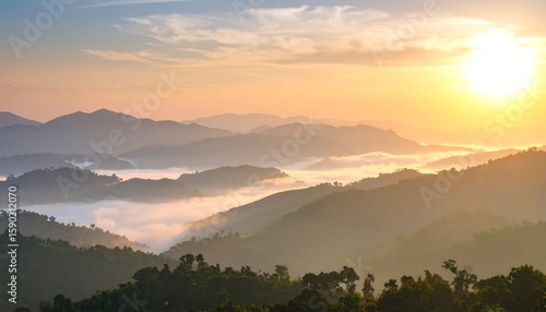 Wallpaper Mural Sunrise over misty mountain ranges Torontodigital.ca