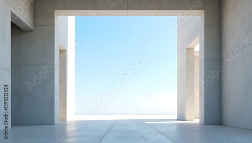 Minimalist Concrete Architecture with Open Sky View and Strong Linear Shadows