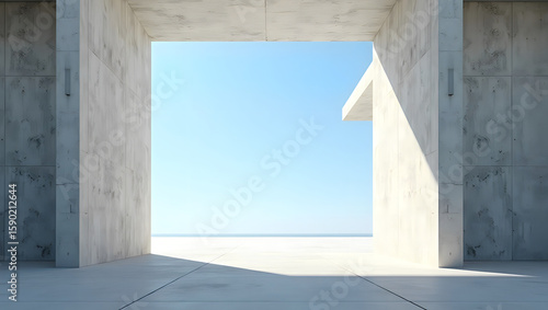 Minimalist Concrete Architecture with Open Sky View and Strong Linear Shadows