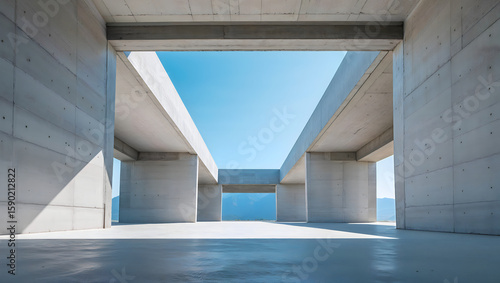 Minimalist Concrete Architecture with Open Sky View and Strong Linear Shadows