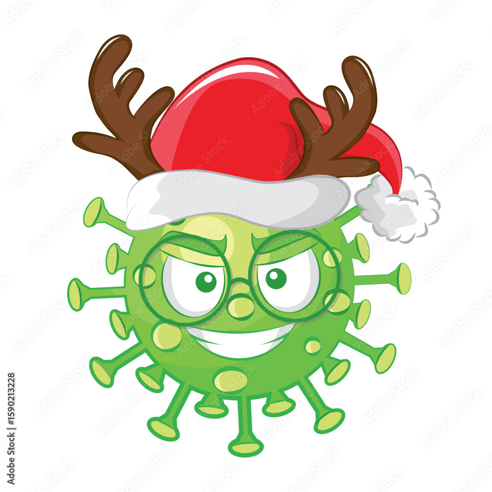 Fototapeta premium Merry christmas corona virus 2019 emoticon. Corona Virus in Wuhan, China, Global Spread, and Concept Stopping Corona Virus. Flu and lung disease spreading of world.