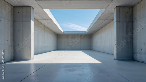 Minimalist Concrete Architecture with Open Sky View and Strong Linear Shadows