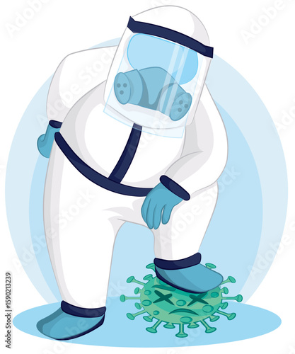 doctor stepped foot on corona virus. Vector illustration fight corona virus. cure corona virus. people fight virus concept. don't be afraid of the corona virus concept.